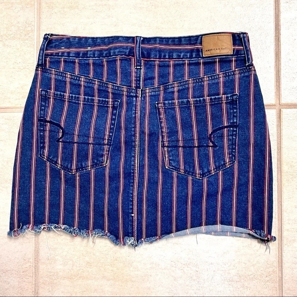 AMERICAN EAGLE Hi-rise Mini Stripe Raw hem nautical Stretch skirt womens size 6